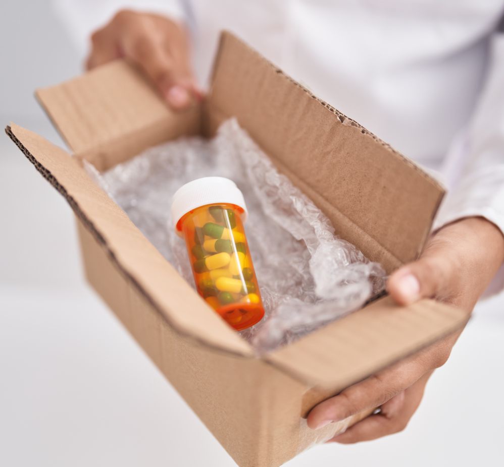 prescription in a shipping box